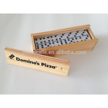 Domino blocks game set in wooden box